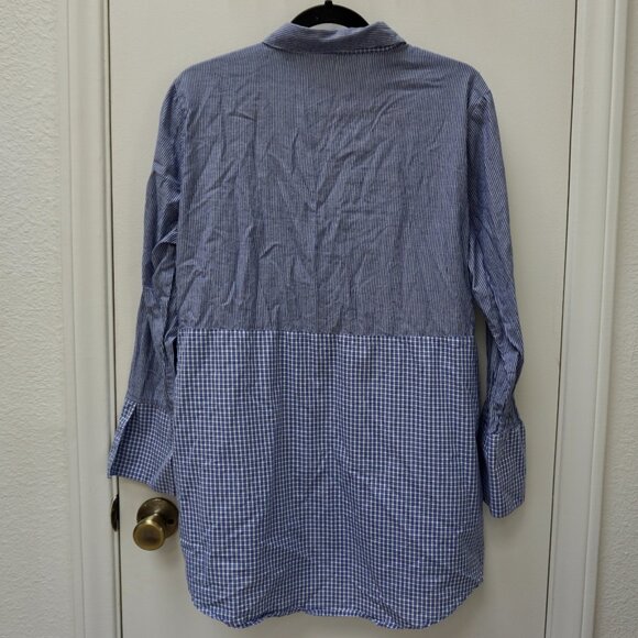 Stripe & Gingham Pattern Block Button Up with Front Tie - Picture 3 of 7